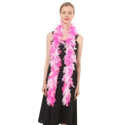 Flydreamfeathers 40 Gram 72" Long, Turkey Chandelle Feather Boa, Dancing Wedding Crafting Party Dress Up, Halloween Costume Decoration(white w/candy pink)