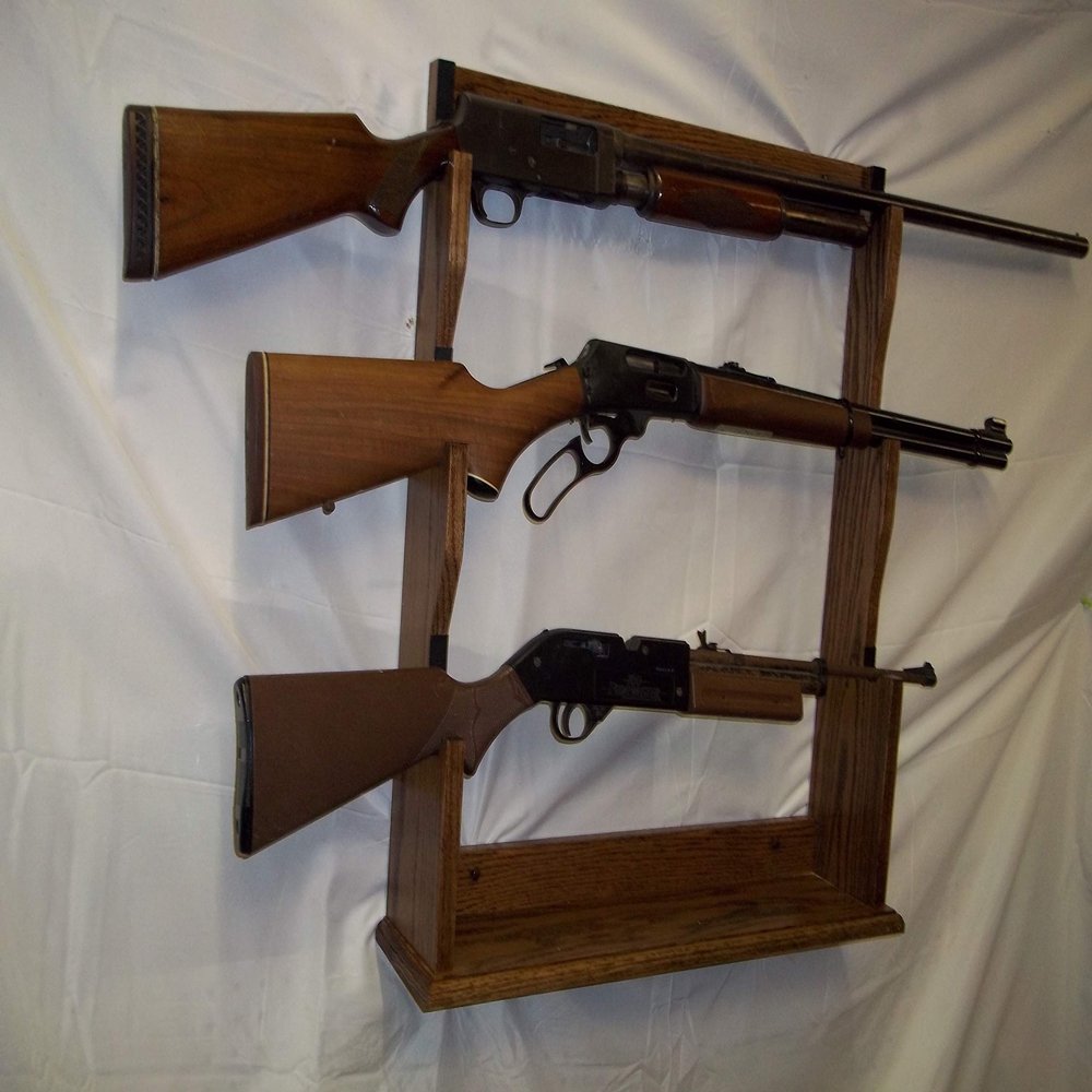 3 Gun Rack for Wall, Mantle, Trade Show - Walnut Finish