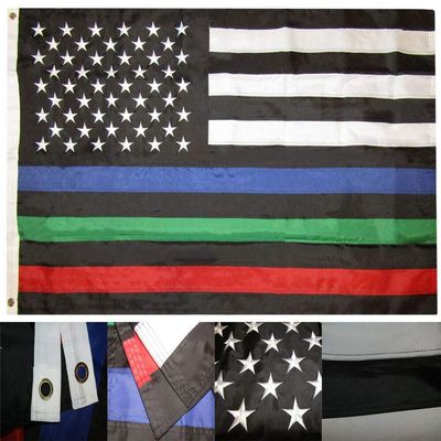 Miami Wholesale 3x5 USA Thin Red Blue Green Line Flag Grommets Police Fire Military Embroidered