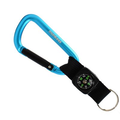 AceCamp Munkees 8mm Carabiner with Compass Strap, Small Pocket-Sized Waterproof Carabiner Compass Keychain, Mini Key Ring Gear for Camping, Hiking, Backpacking, Survival Tool Kit