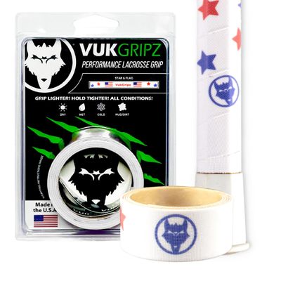 VukGripz Lacrosse Stick Tape - Non-Sticky, Friction-Based, Moisture-Wicking Lacrosse Grip Tape, Thin and Reusable, NCAA-Legal Faceoff Grip, Slip-Free in Wet Conditions, Made in USA (Stars and Flags)