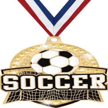 Crown Awards 2 1/4" Royal Soccer Medals, Shiny Gold Soccer Medal with Free Engraving, 100 Pack