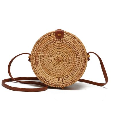 Ahtine Handwoven Round Rattan Bag for Women With Adjustable Strap Crossbody Straw Handbag (Tan)