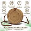 Ahtine Handwoven Round Rattan Bag for Women With Adjustable Strap Crossbody Straw Handbag (Tan) view 2