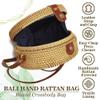 Ahtine Handwoven Round Rattan Bag for Women With Adjustable Strap Crossbody Straw Handbag (Tan) view 3