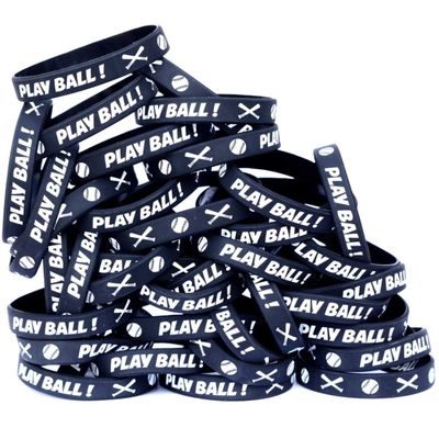 100 of Youth Size Play Ball Wristbands with Bats Silicone Wristbands