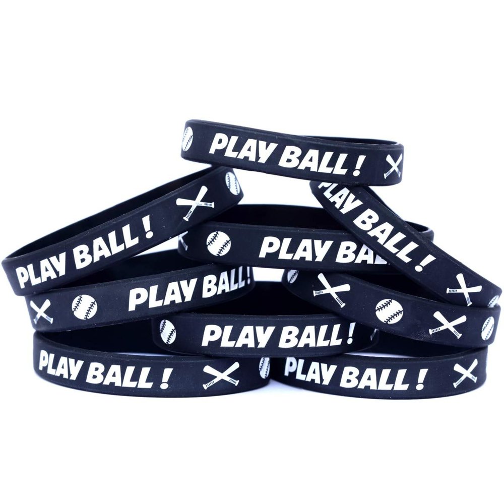15 of Youth Size Play Ball Wristbands with Bats Silicone Wristbands