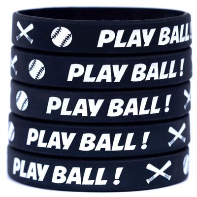 5 of Youth Size Play Ball Wristbands with Bats Silicone Wristbands