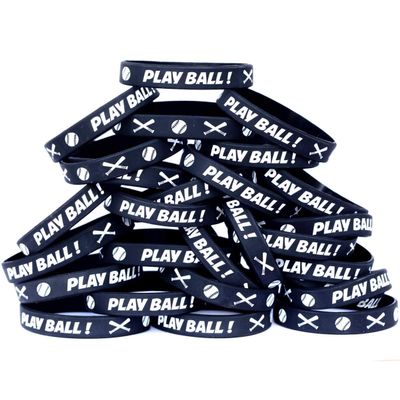 50 of Youth Size Play Ball Wristbands with Bats Silicone Wristbands