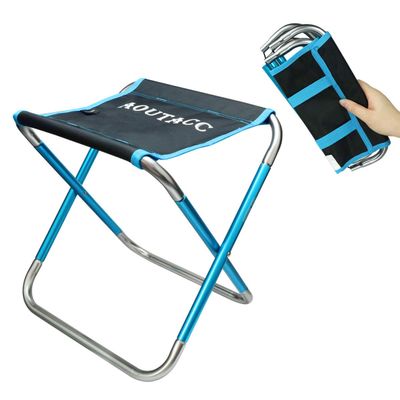 AOUTACC Folding Stool with Carry Bag, Aluminum Alloy Bracket Lightweight Portable Camping Stool for Outdoor Fishing Hiking Backpacking Travelling BBQ (Blue, Large-11.8"x11"x11.4")