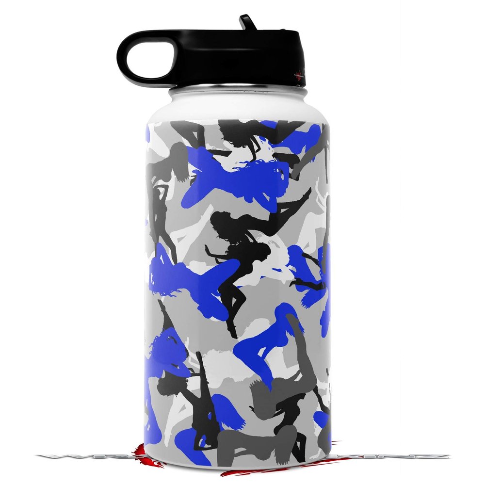 Skin Wrap Decal compatible with Hydro Flask Wide Mouth Bottle 32oz Sexy Girl Silhouette Camo Blue (BOTTLE NOT INCLUDED)