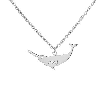 SENFAI Stainless Steel Save Narwhal Bar Necklace Custom Name Jewelry for Women(Amy3, Stainless-Steel)