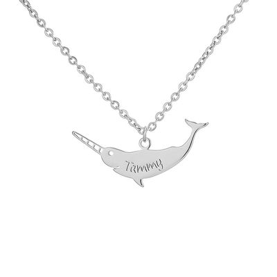 SENFAI Stainless Steel Save Narwhal Bar Necklace Custom Name Jewelry for Women(Tammy3, Stainless-Steel)