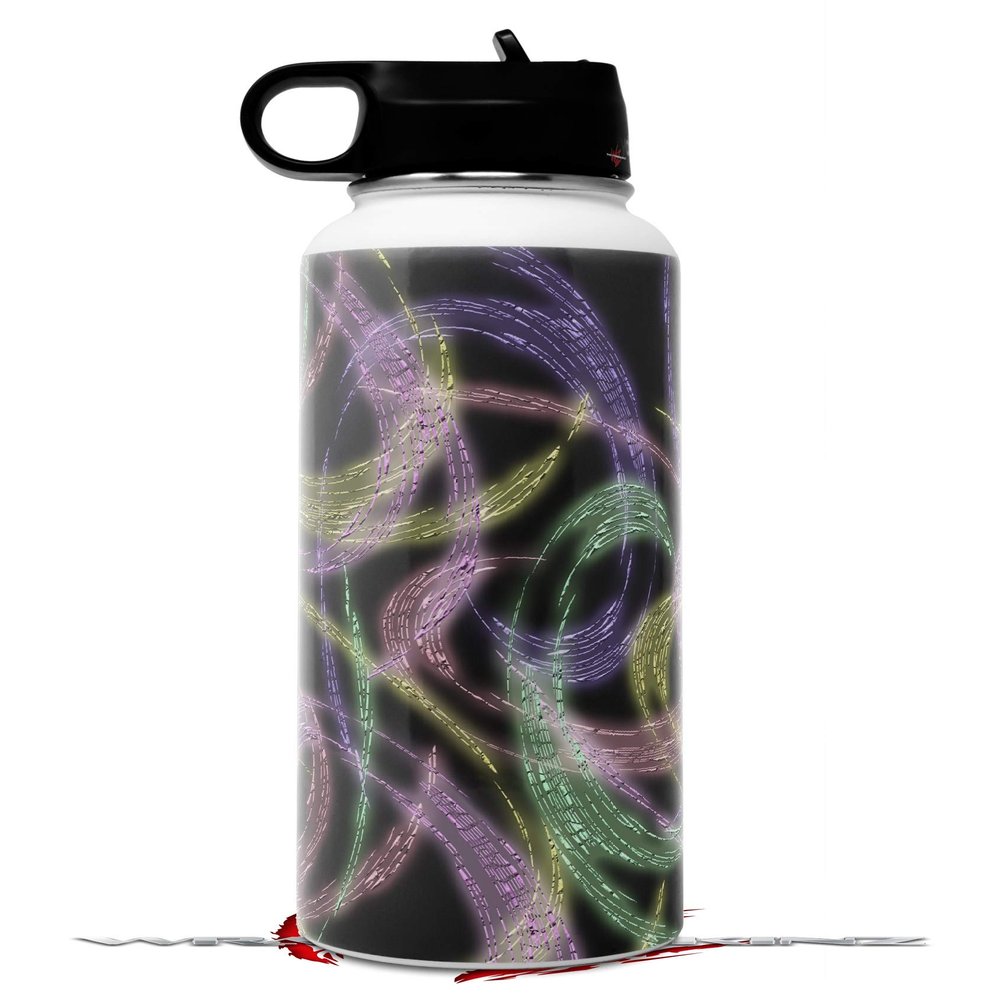 Skin Wrap Decal compatible with Hydro Flask Wide Mouth Bottle 32oz Neon Swoosh on Black (BOTTLE NOT INCLUDED)