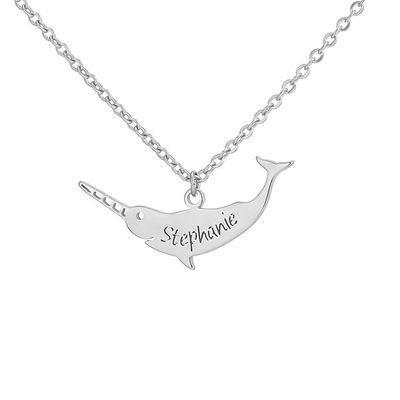 SENFAI Stainless Steel Save Narwhal Bar Necklace Custom Name Jewelry for Women(Stephanie3, Stainless-Steel)