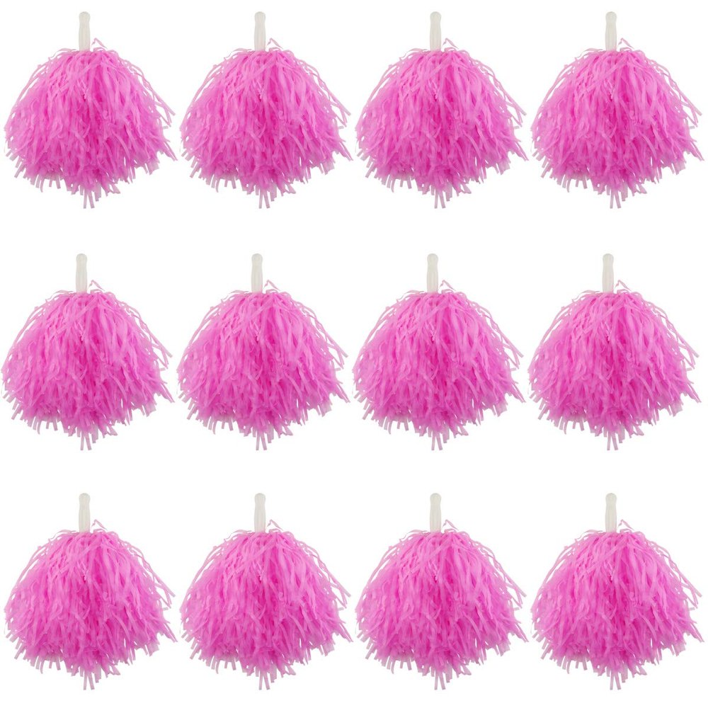Hslife 12 Pcs Cheerleading Pom Poms, Cheer Pompoms Bulk with Metallic Foil Handle, Lightweight for Cheerleading, Sports Games, Party Dance Costume Accessories (Pink)