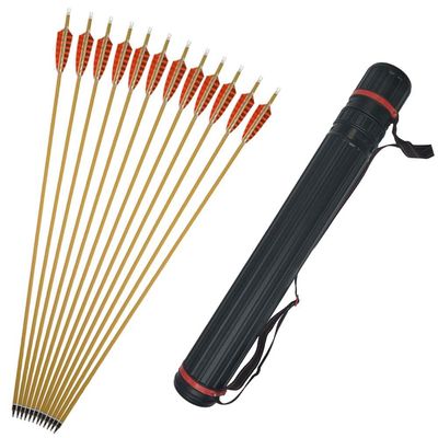 10pcs Archery Carbon Arrows Hunting Arrows Target Practice Arrows Spine 500 with Turkey Feather and Arrow Quiver for Recurve and Compound Bow (Orange, Arrows+Arrow Quiver)