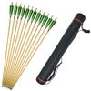 10pcs Archery Carbon Arrows Hunting Arrows Target Practice Arrows Spine 500 with Turkey Feather and Arrow Quiver for Recurve and Compound Bow (Green, Arrows+Arrow Quiver) view 1