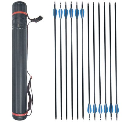 ZSHJGJR 30 Inch Aluminum Arrows Practice Hunting Arrows Spine 300 Field Points Replaceable Tips Arrow Quier Tube for Recurve Compound Bows 12 Pieces (12 Pieces Arrows+Quiver)
