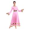 Women Metallic Gold Bell Long Sleeve Dance Robe Praise Liturgical Dress Full Length Loose Fit Worship Costume w/Sequin Elastic Belt Waistband Swing Gown Tunic Dancewear Set Pink+Gold XL view 2