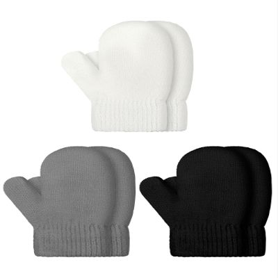 SATINIOR 3 Pairs Toddler Magic Stretch Mittens Little Girls Knit Mitten Baby Boys Soft Winter Knitted Gloves(Gray, White and Black,7-11 Years)