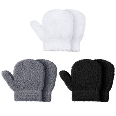 SATINIOR 3 Pairs Toddler Mittens Kids Winter Warm Gloves Baby Newborn Soft Stretch Mittens for Boys Girls(5-10 Years Size,Black, Dark Gray and White)