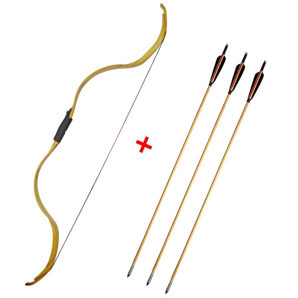 MILAEM Traditional Longbow Handmade Takedown Recurve Bow and Arrow Set 20 Lbs Takedown Recurve Horsebow Mongolian Bow with 3 Pcs Wooden Arrow for Target Shooting Hunting (Bow and Arrow, 20 Lbs)