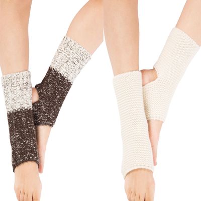 Cxapnstou 2Pair Ankle Warmers Dance Knitted Boot Cuffs Leg Warmers Stirrup Socks for Women(White,Dark Brown)