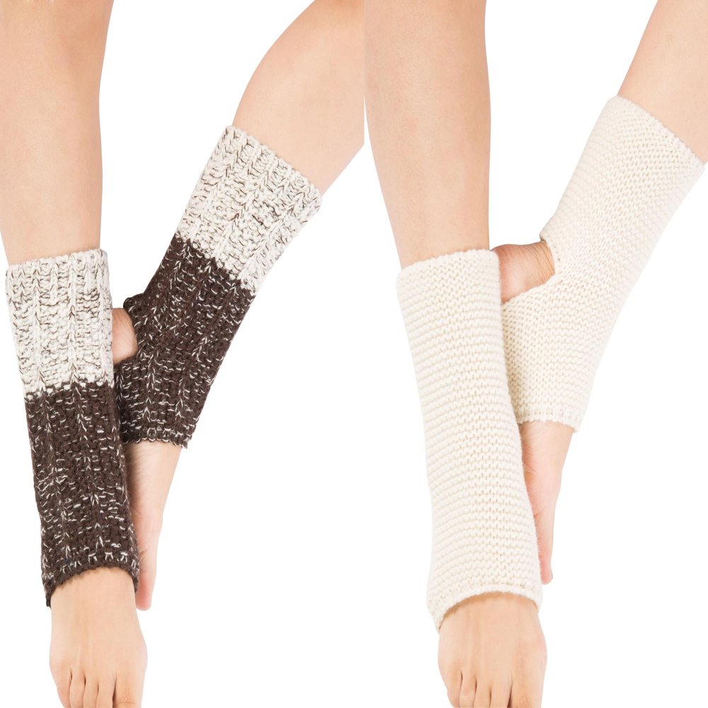 Cxapnstou 2Pair Ankle Warmers Dance Knitted Boot Cuffs Leg Warmers Stirrup Socks for Women(White,Dark Brown)