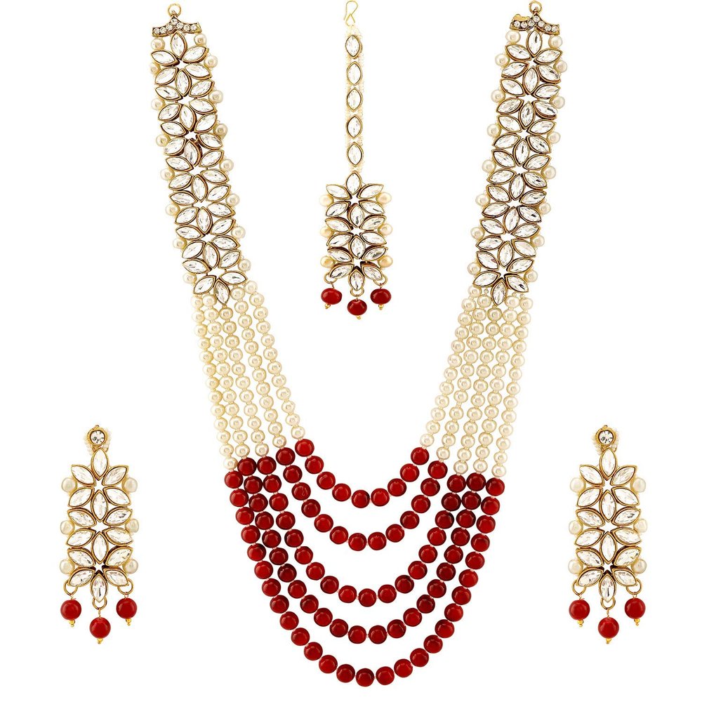 Aheli Bollywood Fashion Wedding Wear Necklace with Maang Tikka Set Indian Ethnic Traditional Bharatanatyam jewellery set Gift for Women