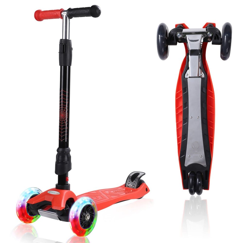 3 Wheel Scooter for Kids Ages 6-12,Kids Scooter with Light Up Wheels, Sturdy Deck Design, and 4 Height Adjustable Suitable for Kid Ages 3-12