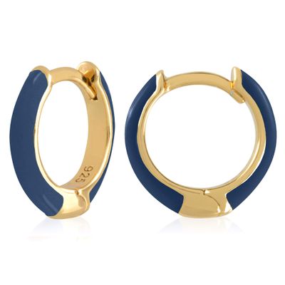 14K Gold Plated Sterling Silver Enamel Color Huggie Hoop Earrings for Women Navy Blue Enamel