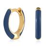 14K Gold Plated Sterling Silver Enamel Color Huggie Hoop Earrings for Women  Navy Blue Enamel view 4