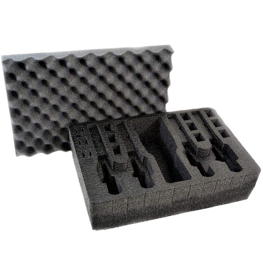 Pistol & Magazine Storage Foam Insert For Pelican P-1500 Case | 2 Piece Set | Pre-Cut Military Grade Polyethylene Base And Protective Lid Liner (Case Not Included)| 4 Pistol 12 Mag + Accessory | Black