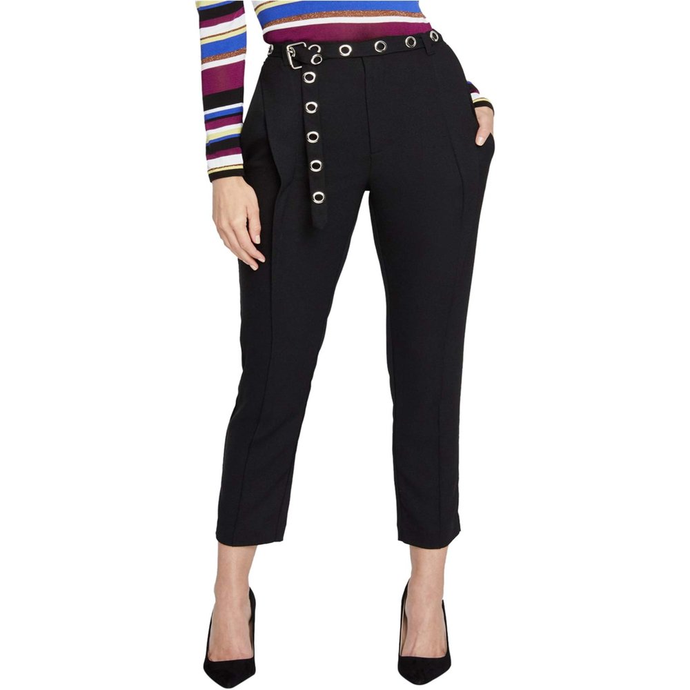 Rachel Roy Womens Belted Casual Trouser Pants, Black, 8