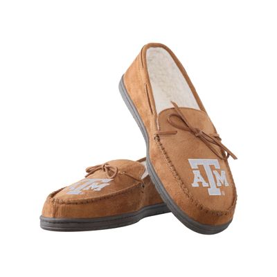 FOCO NCAA Texas A&M Aggies Mens College Team Logo Moccasin Slippers, Tan, XL (13-14)