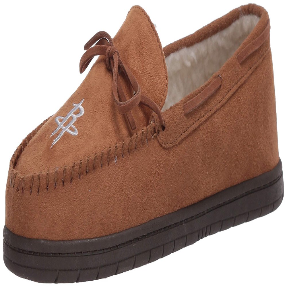 FOCO NBA Houston Rockets Mens Team Logo Moccasin Slippers Shoes, Tan, Medium (9-10)