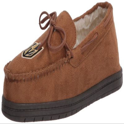 FOCO NHL Vegas Golden Knights Mens Team Logo Moccasin Slippers Shoes, Tan, Small (7-8)