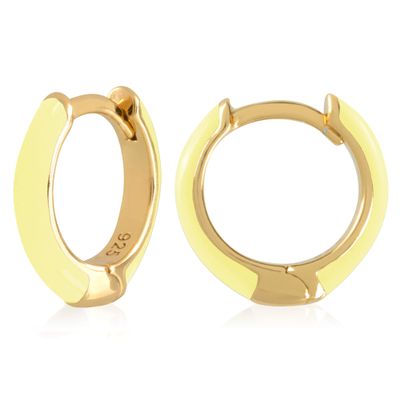 14K Gold Plated Sterling Silver Enamel Color Huggie Hoop Earrings for Women Light Yellow Enamel