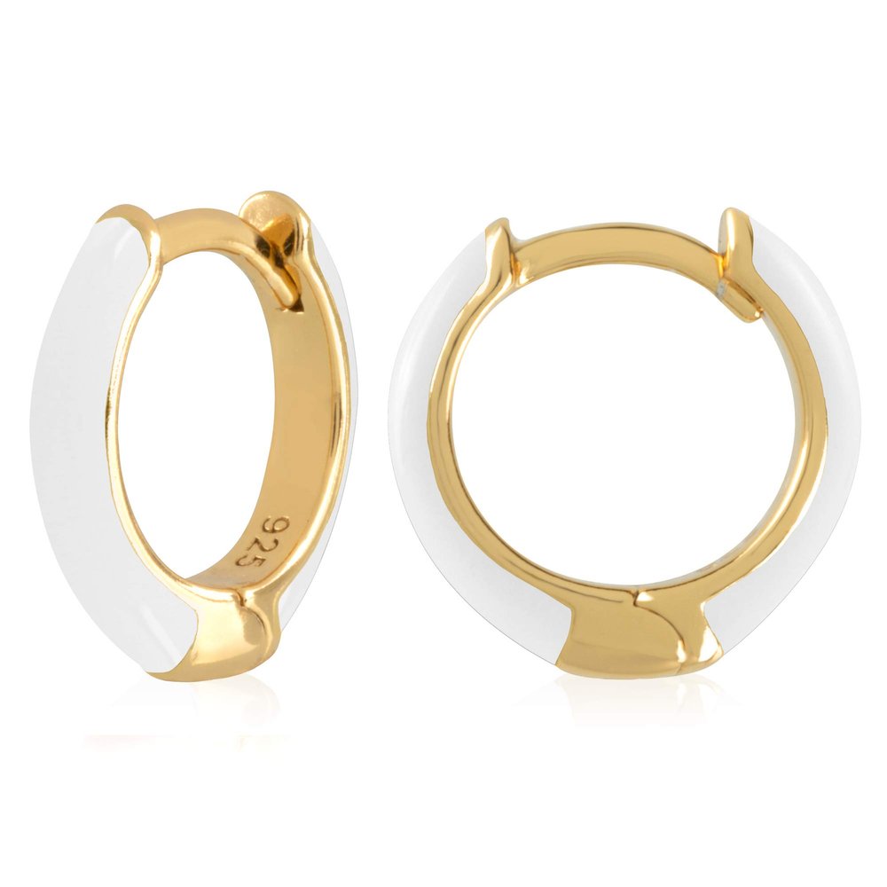 14K Gold Plated Sterling Silver Enamel Color Huggie Hoop Earrings for Women  White Enamel
