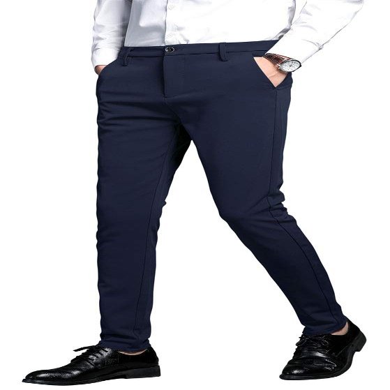 Plaid&Plain Men's Stretch Dress Pants Slim Fit Skinny Suit Pants 7101 Blue 36W32L