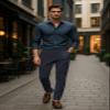 Plaid&Plain Men's Stretch Dress Pants Slim Fit Skinny Suit Pants 7101 Blue 36W32L view 3