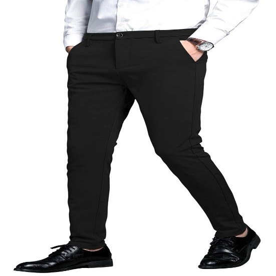 Plaid&Plain Men's Stretch Dress Pants Slim Fit Skinny Suit Pants 7101 Black 34W32L