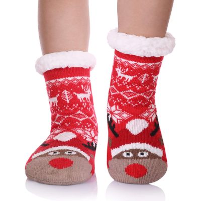 Yebing Kids Boys Girls Slipper Socks Cute Animal Fuzzy Winter Warm Fleece Lining Christmas Socks With Grippers Christmas Deer,3-5 Year Old
