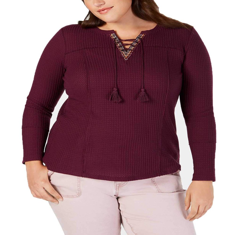 Style & Co. Womens Lace-Up Thermal Blouse, Purple, 2X