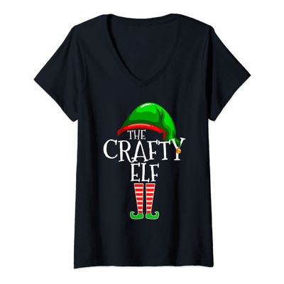 Womens The Crafty Elf Family Matching Group Funny V-Neck T-Shirt
