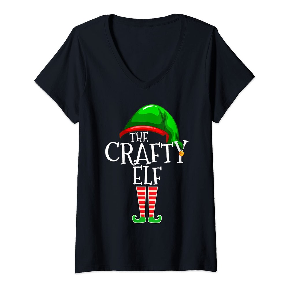 Womens The Crafty Elf Family Matching Group Funny V-Neck T-Shirt