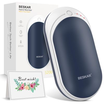 BESKAR Rechargeable Hand Warmer, 5200mAh Electric Handwarmers with Long Lasting Heating, Quick Charge and 3 Levels, Portable Pocket Hand Warmer for Outdoors, Camping, Golf, Raynauds
