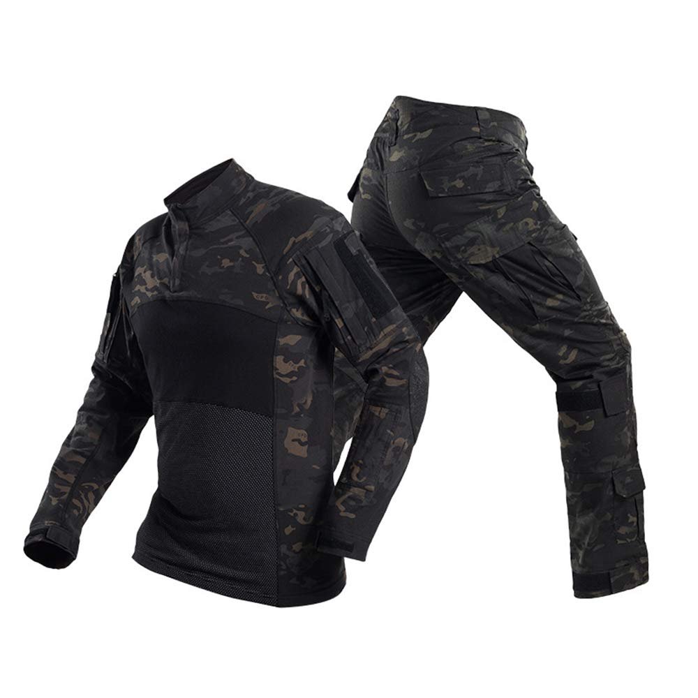 Airsoft Hunting Shooting Sports Battle Uniform BDU Tactical Combat Camouflage Clothing - Black CP - XXXL