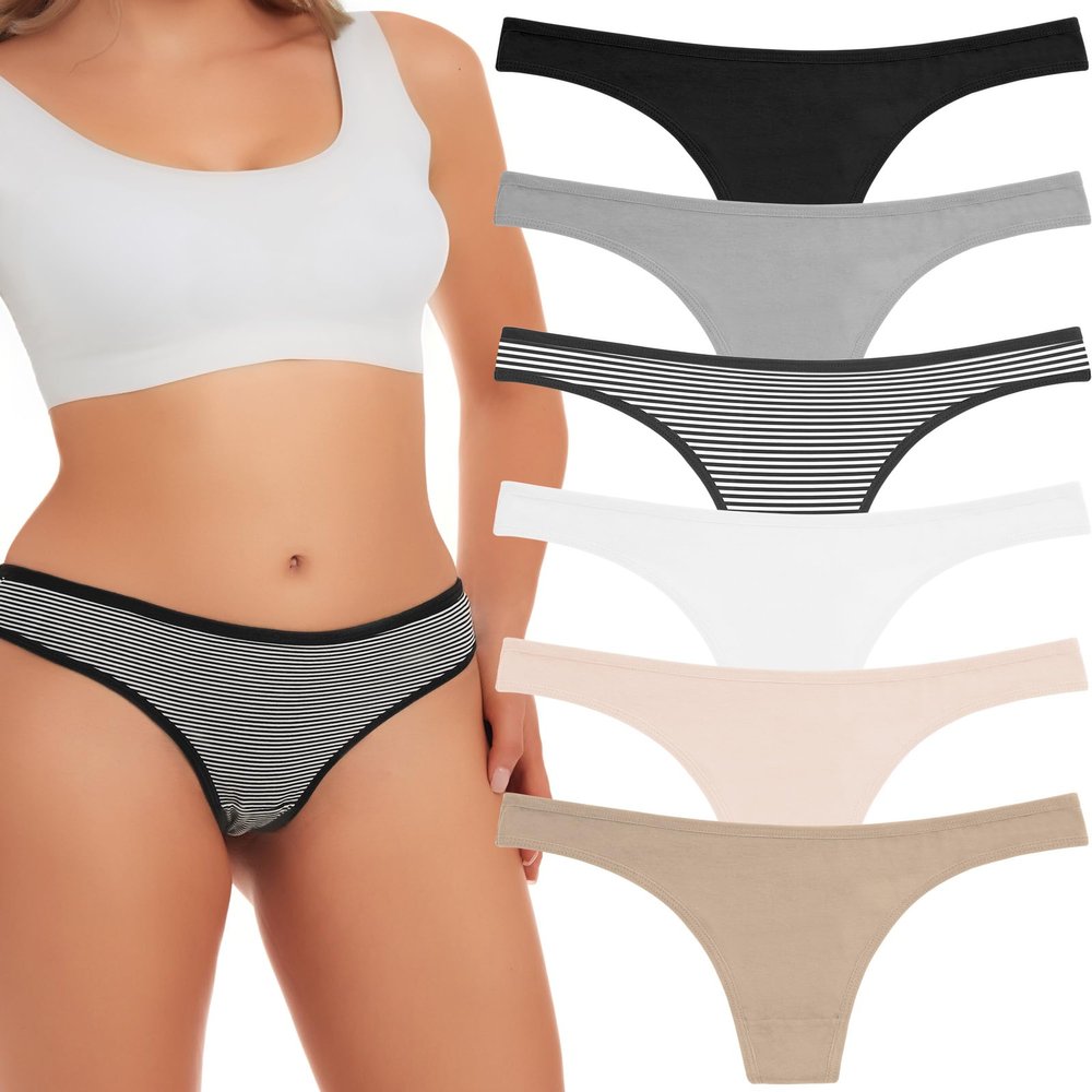 ANZERMIX Women's Breathable Cotton Thong Panties Pack of 6 (6-pack Fashion Assorted, Large)